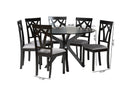 Nellie Modern Gray Fabric and Dark Brown 7-Piece Dining Set Baxton
