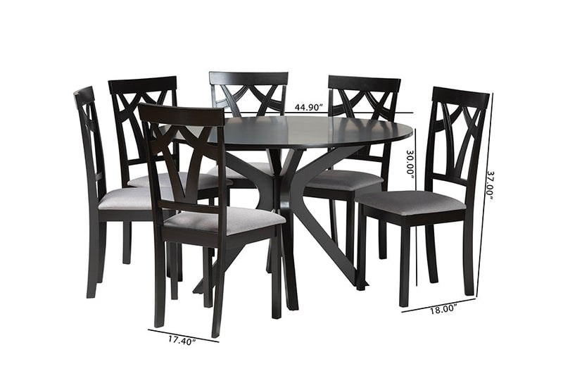 Nellie Modern Gray Fabric and Dark Brown 7-Piece Dining Set Baxton