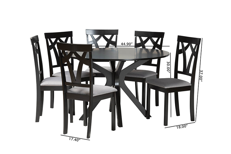 Nellie Modern Gray Fabric and Dark Brown Finished Wood 7-Piece Dining Set