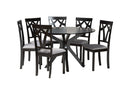 Nellie Modern Gray Fabric and Dark Brown 7-Piece Dining Set Baxton