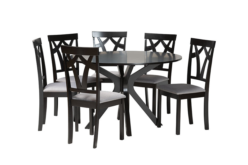 Nellie Modern Gray Fabric and Dark Brown 7-Piece Dining Set Baxton