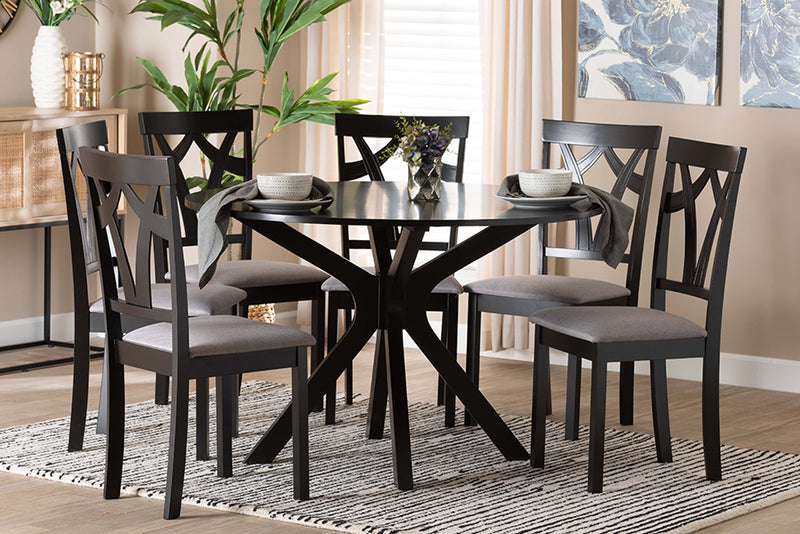 Nellie Modern Gray Fabric and Dark Brown Finished Wood 7-Piece Dining Set