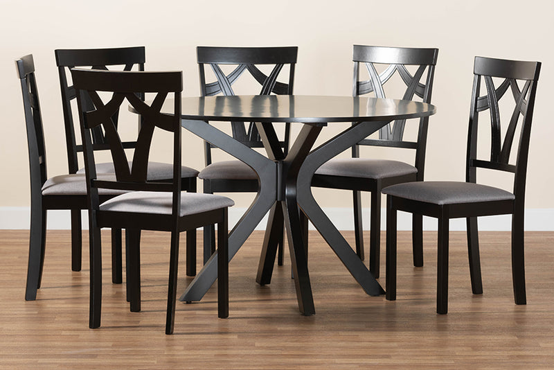 Nellie Modern Gray Fabric and Dark Brown Finished Wood 7-Piece Dining Set