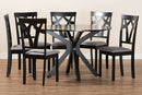 Nellie Modern Gray Fabric and Dark Brown 7-Piece Dining Set Baxton