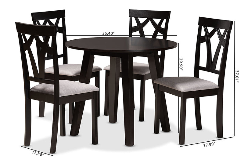 Pita Gray Fabric Upholstered and Dark Brown 5-Piece Dining Set Baxton