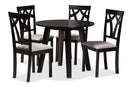 Pita Gray Fabric Upholstered and Dark Brown 5-Piece Dining Set Baxton