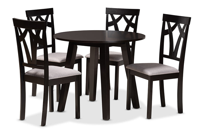 Pita Gray Fabric Upholstered and Dark Brown 5-Piece Dining Set Baxton