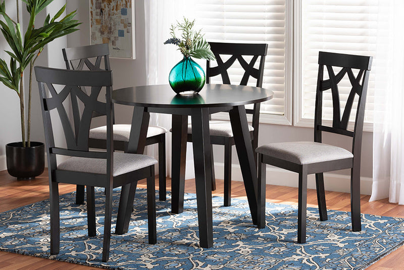 Pita Gray Fabric Upholstered and Dark Brown 5-Piece Dining Set Baxton