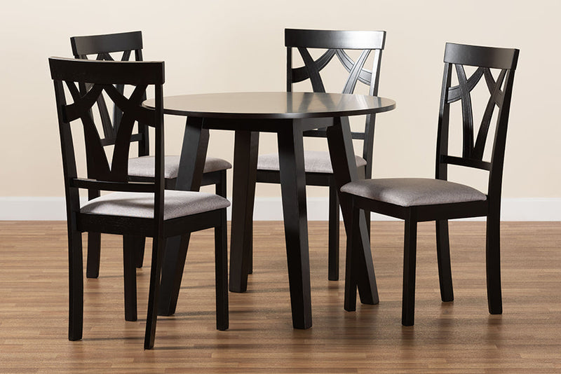 Pita Gray Fabric Upholstered and Dark Brown 5-Piece Dining Set Baxton