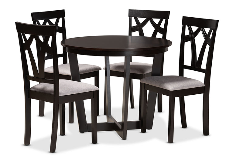 Anderson Modern and Contemporary Gray Fabric Upholstered and Dark Brown Finished Wood 5-Piece Dining Set