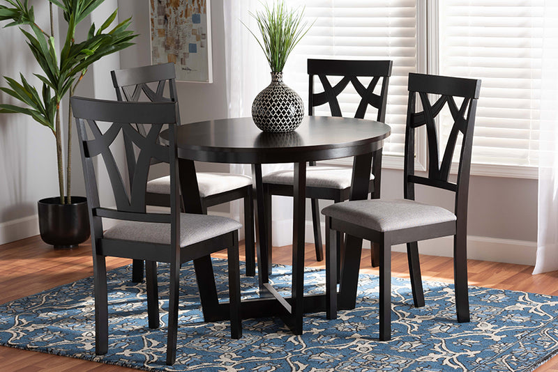 Anderson Modern and Contemporary Gray Fabric Upholstered and Dark Brown Finished Wood 5-Piece Dining Set