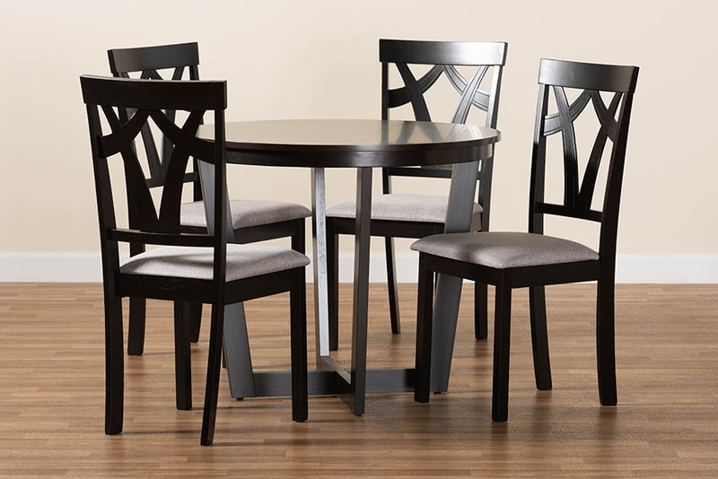 Anderson Modern and Contemporary Gray Fabric Upholstered and Dark Brown Finished Wood 5-Piece Dining Set