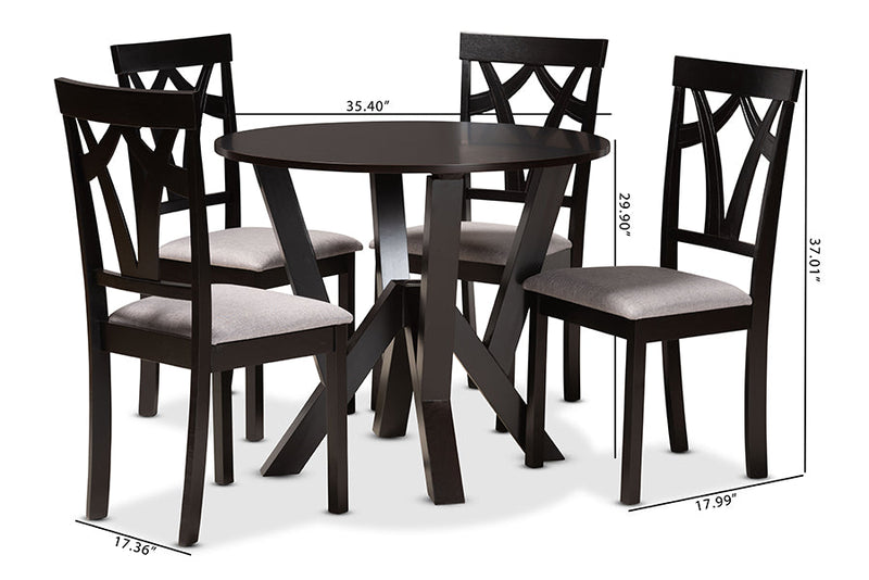 Millani Gray Fabric Upholstered and Dark Brown 5-Piece Dining Set Baxton