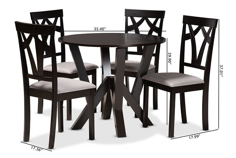 Millani Modern and Contemporary Gray Fabric Upholstered and Dark Brown Finished Wood 5-Piece Dining Set