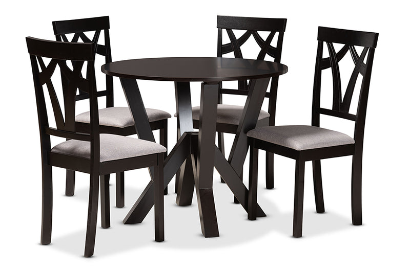 Millani Modern and Contemporary Gray Fabric Upholstered and Dark Brown Finished Wood 5-Piece Dining Set