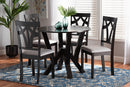 Millani Gray Fabric Upholstered and Dark Brown 5-Piece Dining Set Baxton