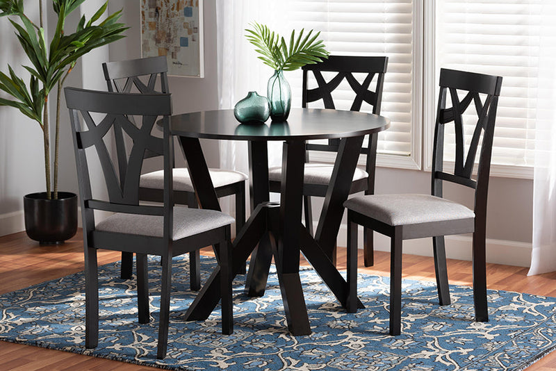 Millani Gray Fabric Upholstered and Dark Brown 5-Piece Dining Set Baxton