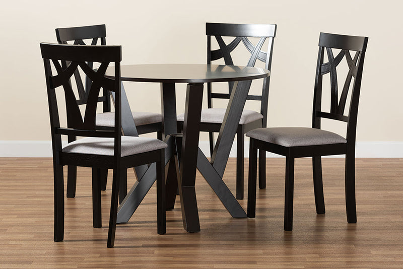 Millani Gray Fabric Upholstered and Dark Brown 5-Piece Dining Set Baxton