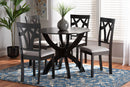 Fiana Gray Fabric Upholstered and Dark Brown 5-Piece Dining Set Baxton