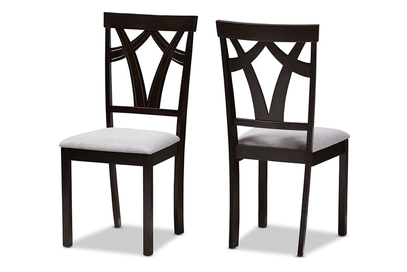 Helina Modern and Contemporary Gray Fabric Upholstered and Dark Brown Finished Dining Chair (Set of 2)