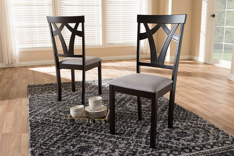 Helina Modern and Contemporary Gray Fabric Upholstered and Dark Brown Finished Dining Chair (Set of 2)