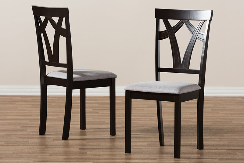 Helina Modern and Contemporary Gray Fabric Upholstered and Dark Brown Finished Dining Chair (Set of 2)