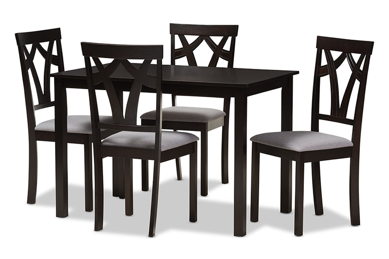 Helina Modern and Contemporary Gray Fabric Upholstered and Dark Brown Finished 5-Piece Dining Set