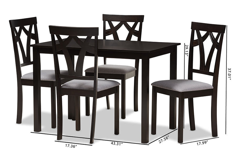 Helina Gray Fabric Upholstered and Dark Brown Finished 5-Piece Dining Set Baxton