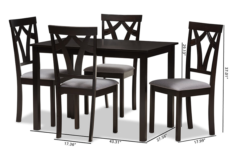 Helina Modern and Contemporary Gray Fabric Upholstered and Dark Brown Finished 5-Piece Dining Set