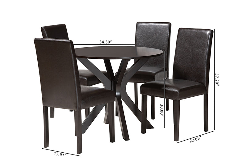 Perenna Modern Espresso Brown Faux Leather and Wood 5-Piece Dining Set