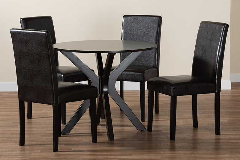 Perenna Modern Espresso Brown Faux Leather and Wood 5-Piece Dining Set