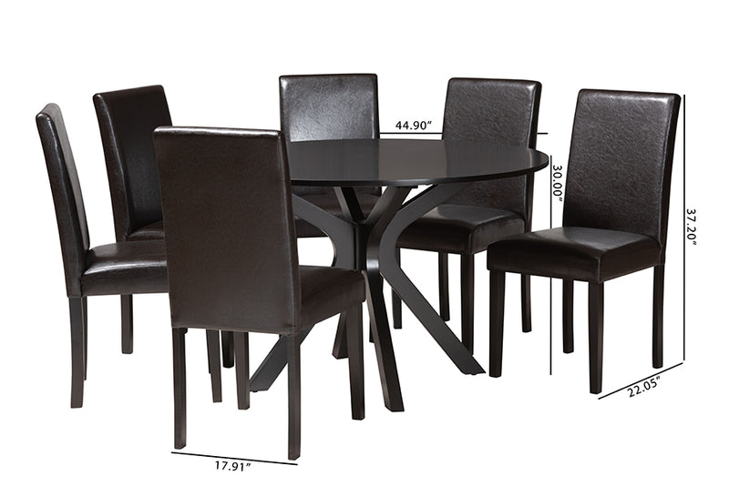 Perenna Modern Espresso Brown Faux Leather and Wood 7-Piece Dining Set