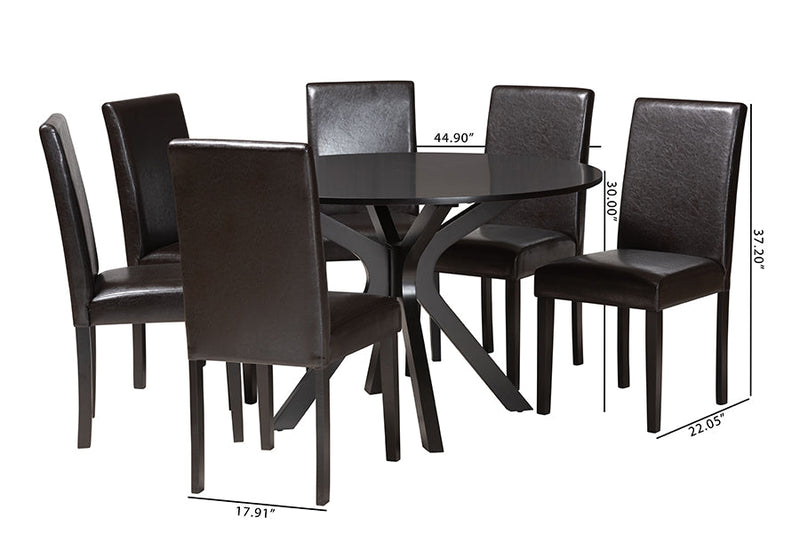 Perenna Modern Espresso Brown Faux Leather and Wood 7-Piece Dining Set Baxton
