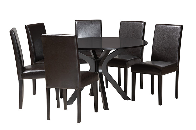 Perenna Modern Espresso Brown Faux Leather and Wood 7-Piece Dining Set Baxton