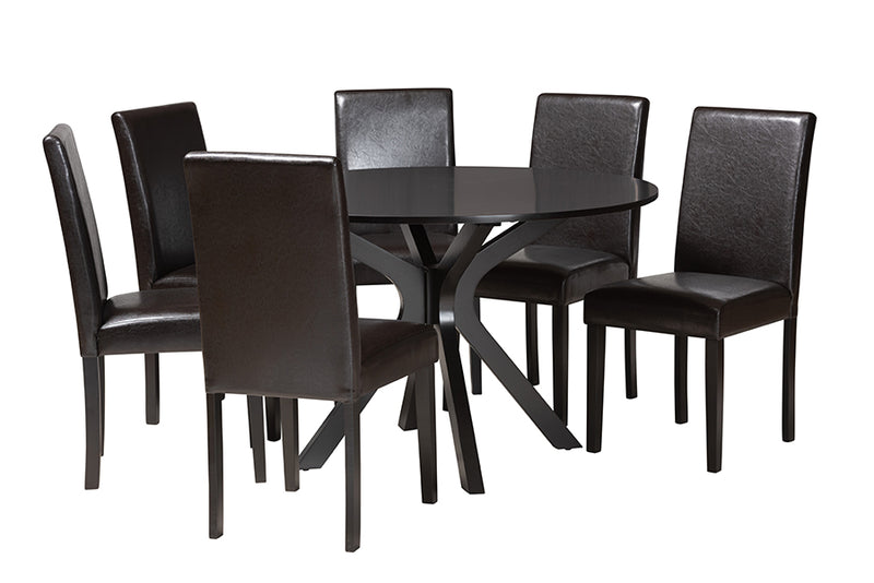 Perenna Modern Espresso Brown Faux Leather and Wood 7-Piece Dining Set