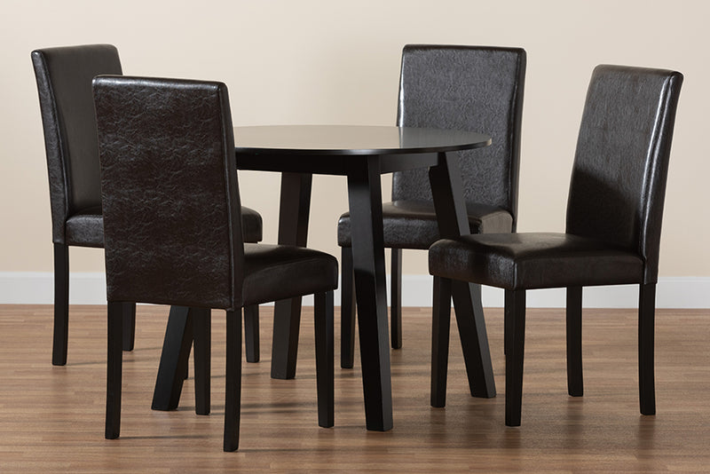 Shirley Modern Dark Brown Faux Leather and Espresso Brown Finished Wood 5-Piece Dining Set