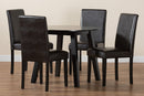 Shirley Modern Dark Brown Faux Leather and Espresso Brown 5-Piece Dining Set Baxton