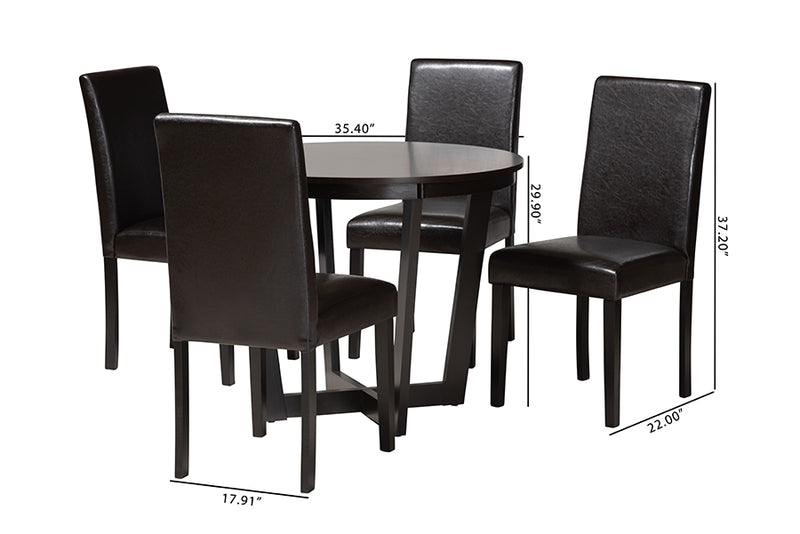 Lambert Modern Dark Brown Faux Leather and Espresso Brown Finished Wood 5-Piece Dining Set