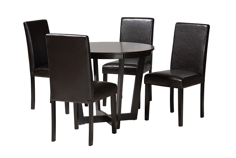 Lambert Modern Dark Brown Faux Leather and Espresso Brown Finished Wood 5-Piece Dining Set