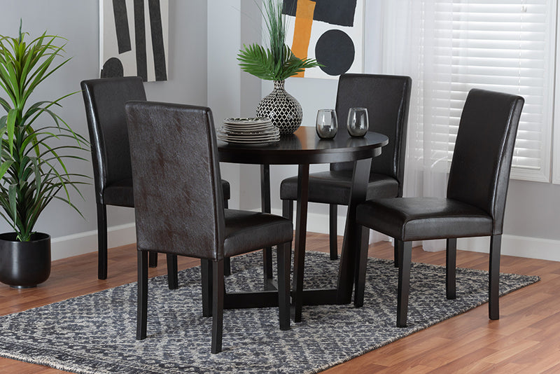 Lambert Modern Dark Brown Faux Leather and Espresso Brown Finished Wood 5-Piece Dining Set