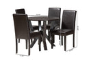 Elegant Modern Espresso Brown Faux Leather and Wood 5-Piece Dining Set Baxton