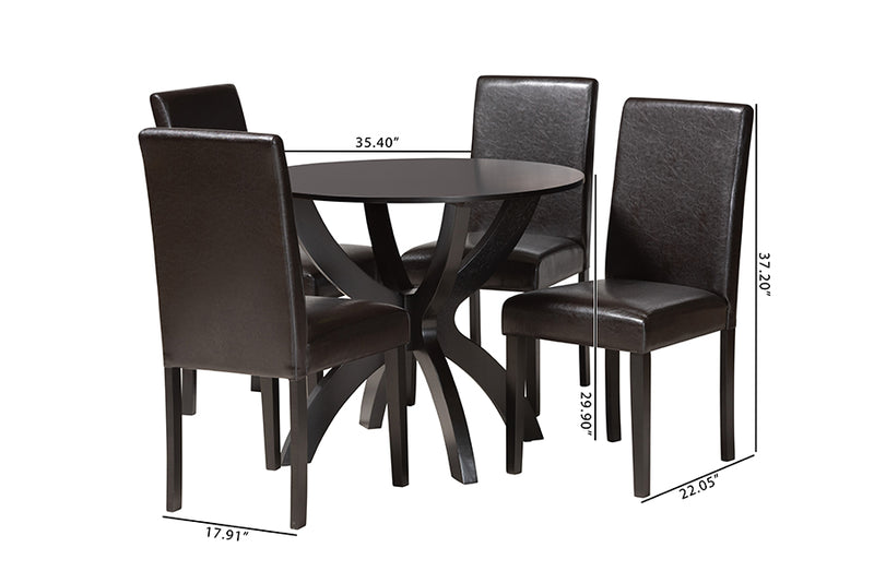 Landis Modern Espresso Brown Faux Leather and Wood 5-Piece Dining Set