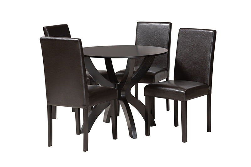 Landis Modern Espresso Brown Faux Leather and Wood 5-Piece Dining Set