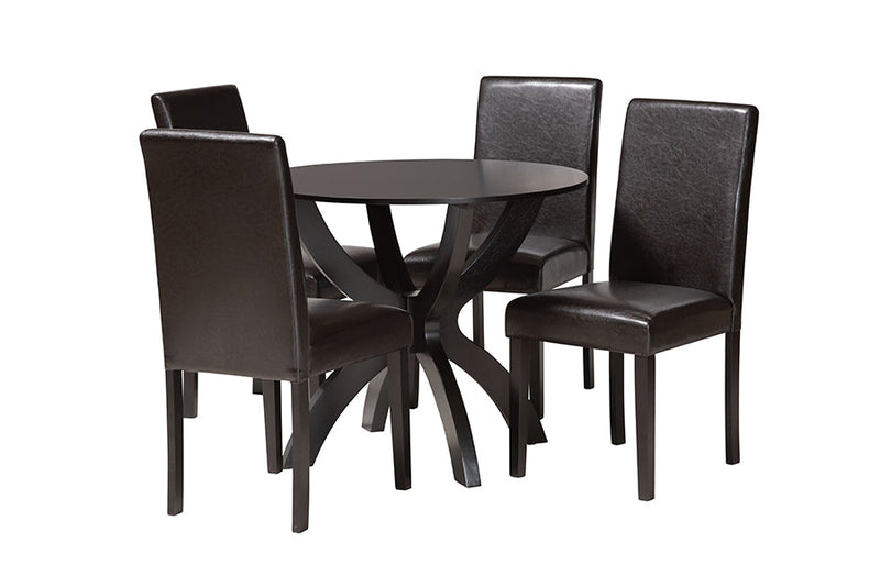 Landis Modern Espresso Brown Faux Leather and Wood 5-Piece Dining Set Baxton