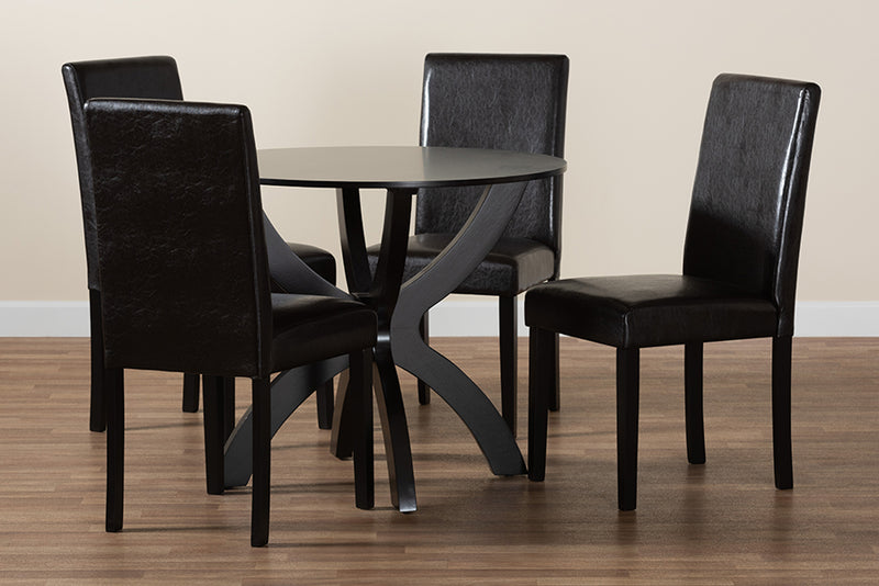 Landis Modern Espresso Brown Faux Leather and Wood 5-Piece Dining Set