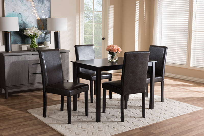 Townsend Modern and Contemporary Dark Brown Faux Leather Upholstered 5-Piece Dining Set