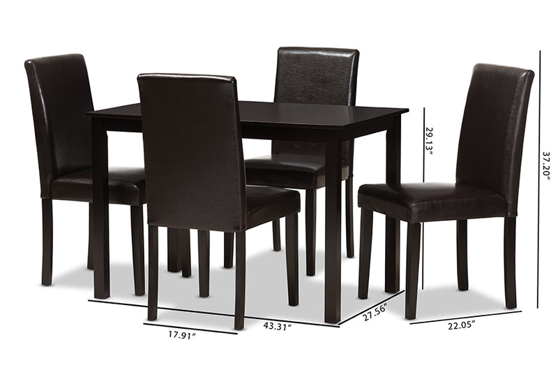 Townsend Modern and Contemporary Dark Brown Faux Leather Upholstered 5-Piece Dining Set