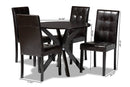 Arcelia Dark Brown Faux Leather Upholstered and Dark brown 5-Piece Dining Set Baxton