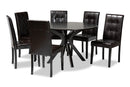 Arcelia Dark Brown Faux Leather Upholstered and Dark brown 7-Piece Dining Set Baxton