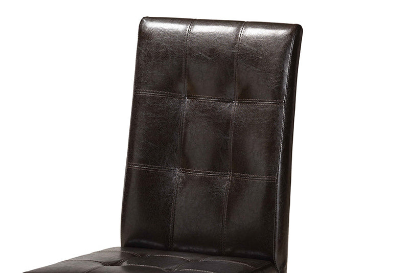Arcelia Dark Brown Faux Leather Upholstered and Dark brown 7-Piece Dining Set Baxton